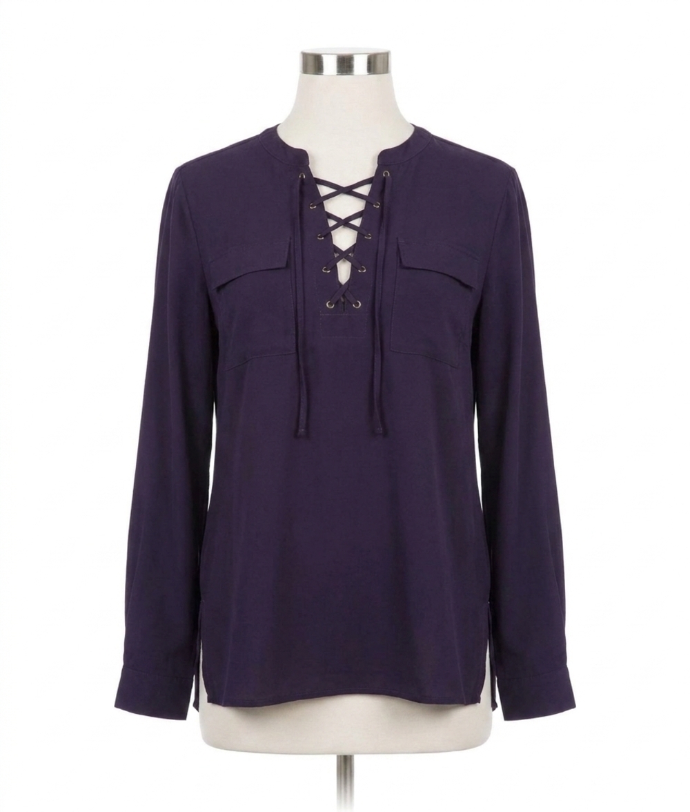 NEW SHE + SKY lace up shirt in purple